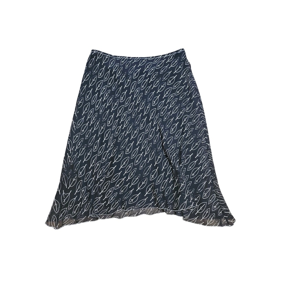 Studio M Silk Black & White Leaf Print Pull-On Skirt Size L‎ Whimsigoth Grunge
